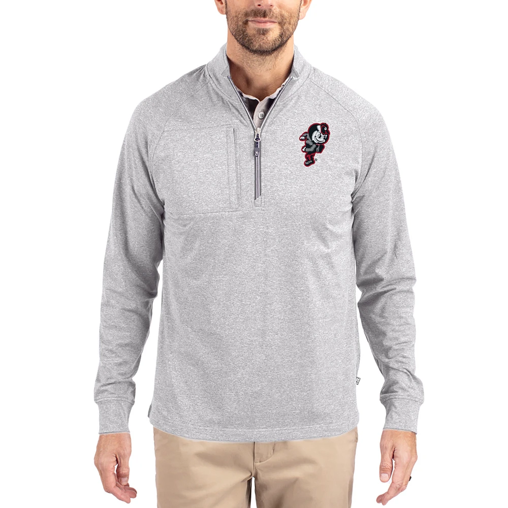 Women's Cutter & Buck Heather Gray Ohio State Buckeyes Adapt Eco Knit Stretch Recycled DryTec Raglan Quarter-Zip Pullover
