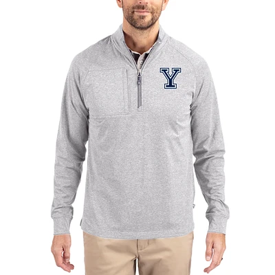 Women's Cutter & Buck  Heather Gray Yale Bulldogs Adapt Eco Knit Stretch Recycled DryTec Raglan Quarter-Zip Pullover