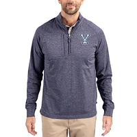 Women's Cutter & Buck  Heather Navy Yale Bulldogs Adapt Eco Knit Stretch Recycled DryTec Raglan Quarter-Zip Pullover