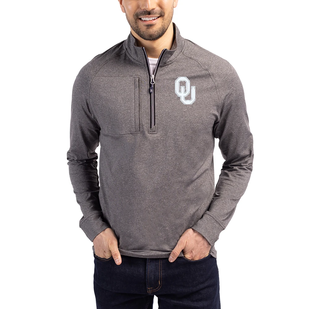 Women's Cutter & Buck Heather Oklahoma Sooners Adapt Eco Knit Stretch Recycled DryTec Raglan Quarter-Zip Pullover