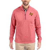 Women's Cutter & Buck  Heather Red Midwestern State Mustangs Adapt Eco Knit Stretch Recycled DryTec Raglan Quarter-Zip Pullover
