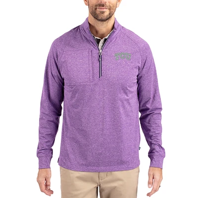 Women's Cutter & Buck Heather TCU Horned Frogs Adapt Eco Knit Stretch Recycled DryTec Raglan Quarter-Zip Pullover