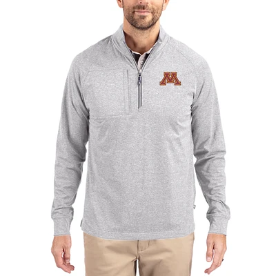 Women's Cutter & Buck  Heather Gray Minnesota Golden Gophers Adapt Eco Knit Stretch Recycled DryTec Raglan Quarter-Zip Pullover