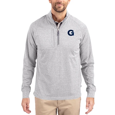 Women's Cutter & Buck Heather Gray Georgetown Hoyas Adapt Eco Knit Stretch Recycled DryTec Raglan Quarter-Zip Pullover