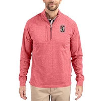Women's Cutter & Buck  Heather Red Stanford Cardinal Adapt Eco Knit Stretch Recycled DryTec Raglan Quarter-Zip Pullover