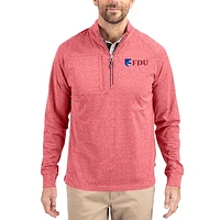 Women's Cutter & Buck  Heather Red Fairleigh Dickinson Knights Adapt Eco Knit Stretch Recycled DryTec Raglan Quarter-Zip Pullover