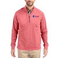 Women's Cutter & Buck  Heather Red Fairleigh Dickinson Knights Adapt Eco Knit Stretch Recycled DryTec Raglan Quarter-Zip Pullover