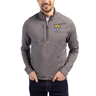 Women's Cutter & Buck Heather Fort Valley State Wildcats Adapt Eco Knit Stretch Recycled DryTec Raglan Quarter-Zip Pullover