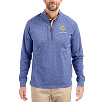 Women's Cutter & Buck Heather Albany State Golden Rams Adapt Eco Knit Stretch Recycled DryTec Raglan Quarter-Zip Pullover