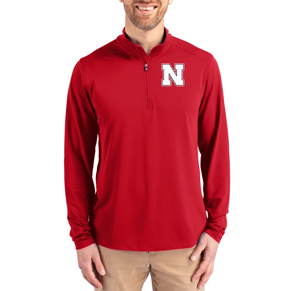 Men's Cutter & Buck Scarlet Nebraska Huskers Virtue DryTec Quarter-Zip Pullover