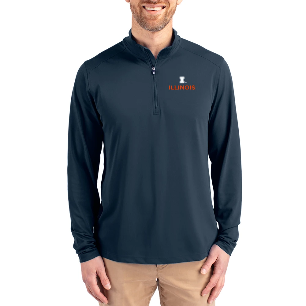 Men's Cutter & Buck Navy Illinois Fighting Illini Virtue DryTec Quarter-Zip Pullover