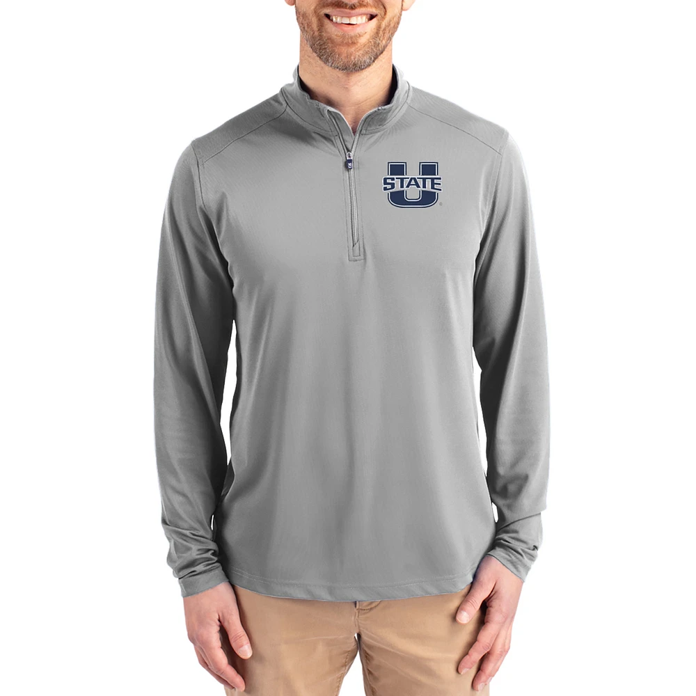 Men's Cutter & Buck Gray Utah State Aggies Virtue DryTec Quarter-Zip Pullover