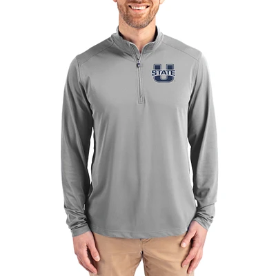 Men's Cutter & Buck  Gray Utah State Aggies Virtue DryTec Quarter-Zip Pullover