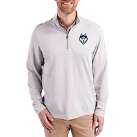Men's Cutter & Buck Gray UConn Huskies Virtue Micro Stripe DryTec Quarter-Zip Pullover