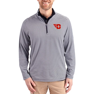 Men's Cutter & Buck  Navy Dayton Flyers Virtue Micro Stripe DryTec Quarter-Zip Pullover