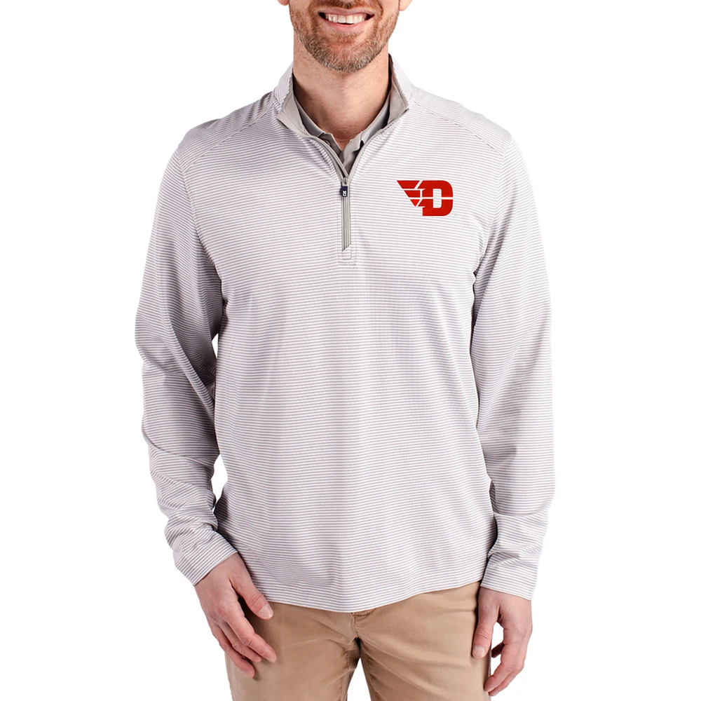 Men's Cutter & Buck Gray Dayton Flyers Virtue Micro Stripe DryTec Quarter-Zip Pullover