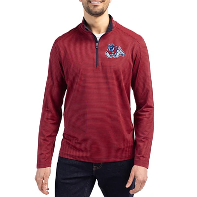 Men's Cutter & Buck Fresno State Bulldogs Virtue Micro Stripe DryTec Quarter-Zip Pullover