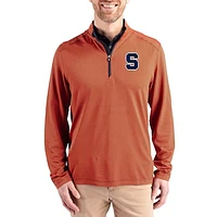 Men's Cutter & Buck  Orange Syracuse Virtue Micro Stripe DryTec Quarter-Zip Pullover
