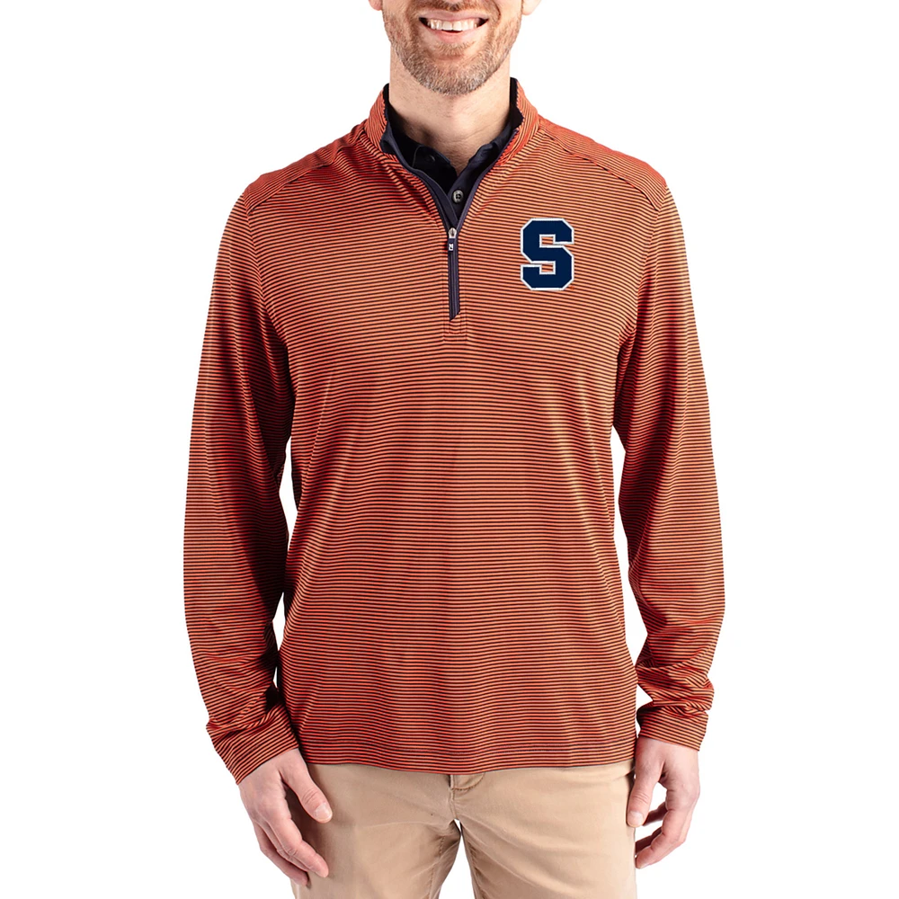 Men's Cutter & Buck Orange Syracuse Virtue Micro Stripe DryTec Quarter-Zip Pullover