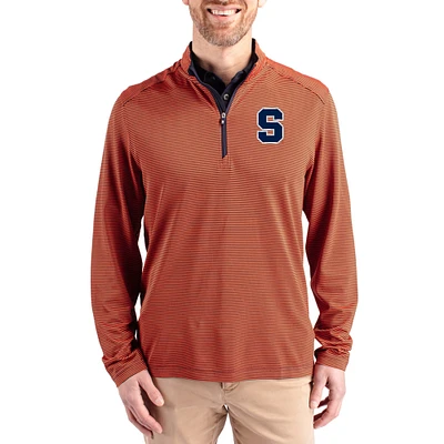 Men's Cutter & Buck  Orange Syracuse Virtue Micro Stripe DryTec Quarter-Zip Pullover