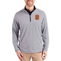 Men's Cutter & Buck  Navy Syracuse Orange Virtue Micro Stripe DryTec Quarter-Zip Pullover