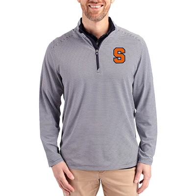 Men's Cutter & Buck  Navy Syracuse Orange Virtue Micro Stripe DryTec Quarter-Zip Pullover