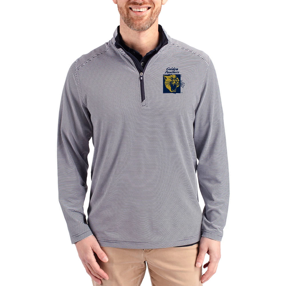 Men's Cutter & Buck Navy FIU Panthers Virtue Micro Stripe DryTec Quarter-Zip Pullover