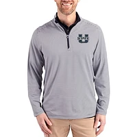 Men's Cutter & Buck Navy Utah State Aggies Virtue Micro Stripe DryTec Quarter-Zip Pullover