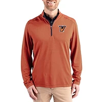 Men's Cutter & Buck  Orange Texas-Rio Grande Valley Vaqueros Virtue Micro Stripe DryTec Quarter-Zip Pullover