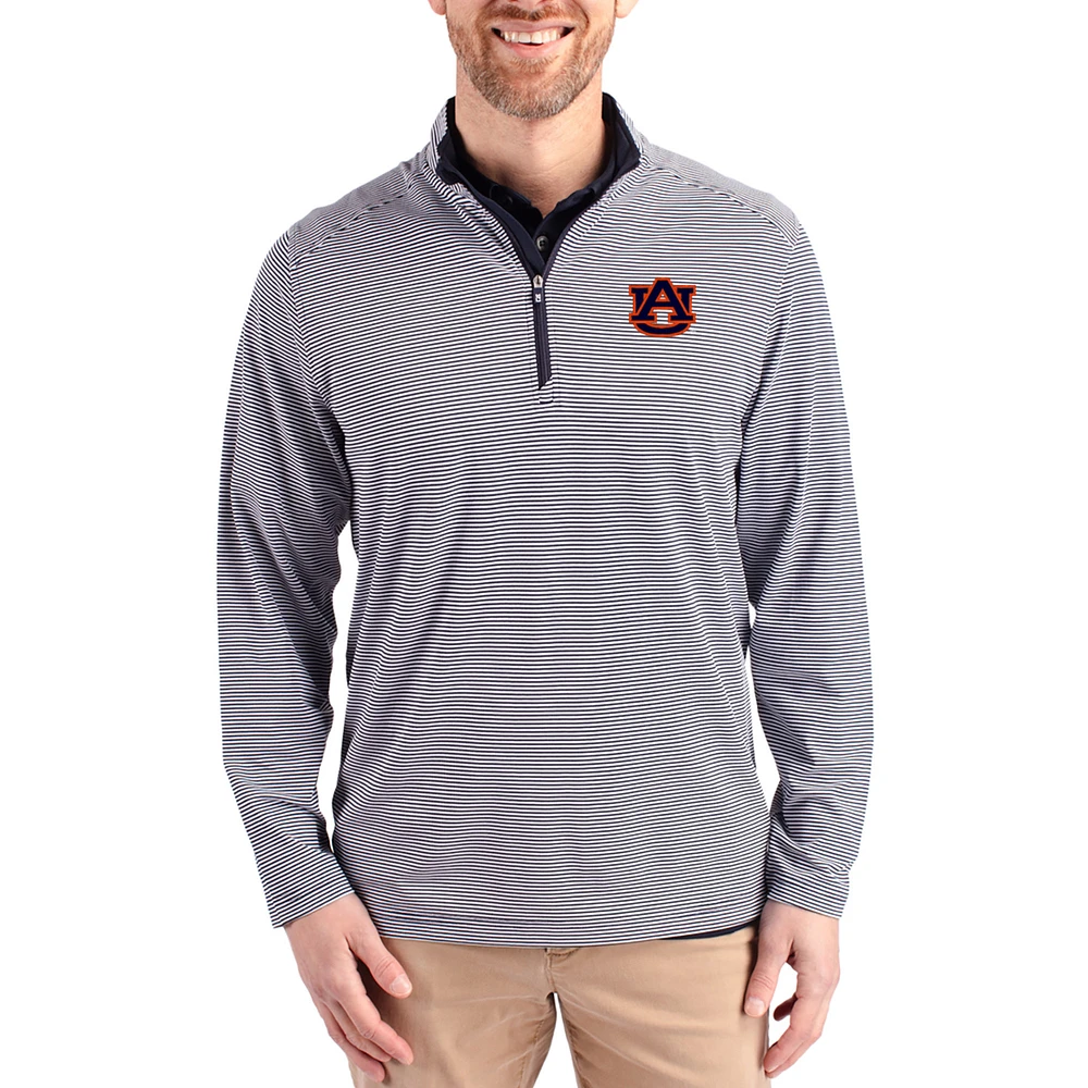 Men's Cutter & Buck Navy Auburn Tigers Virtue Micro Stripe DryTec Quarter-Zip Pullover