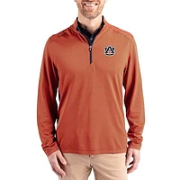 Men's Cutter & Buck Auburn Tigers Virtue Micro Stripe DryTec Quarter-Zip Pullover