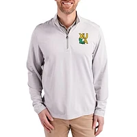 Men's Cutter & Buck  Gray Xavier University of Louisiana Gold Rush Virtue Micro Stripe DryTec Quarter-Zip Pullover