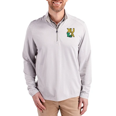 Men's Cutter & Buck  Gray Xavier University of Louisiana Gold Rush Virtue Micro Stripe DryTec Quarter-Zip Pullover
