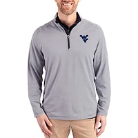 Men's Cutter & Buck  Navy West Virginia Mountaineers Virtue Micro Stripe DryTec Quarter-Zip Pullover