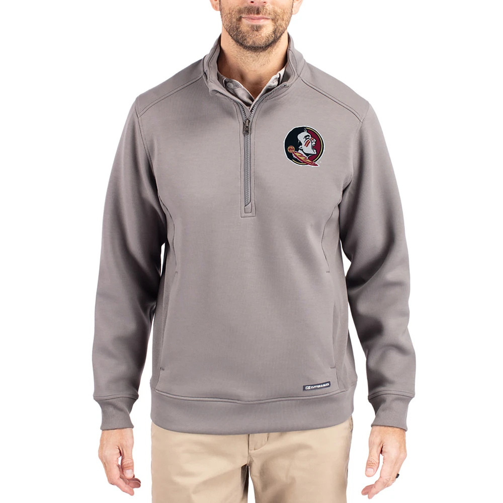Men's Cutter & Buck Gray Florida State Seminoles Roam Eco Recycled Quarter-Zip Pullover
