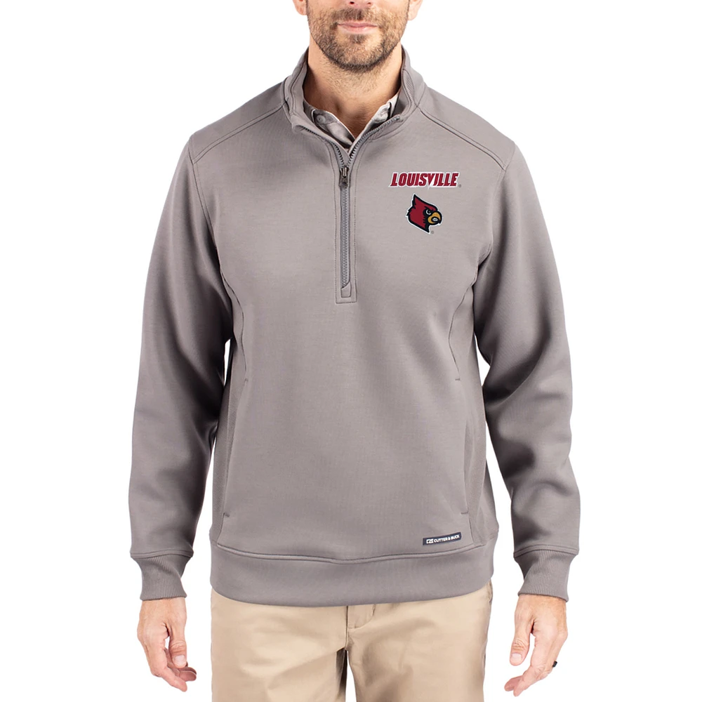 Men's Cutter & Buck Gray Louisville Cardinals Roam Eco Recycled Quarter-Zip Pullover