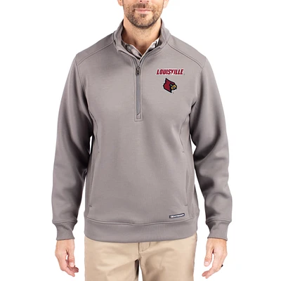 Men's Cutter & Buck Gray Louisville Cardinals Roam Eco Recycled Quarter-Zip Pullover