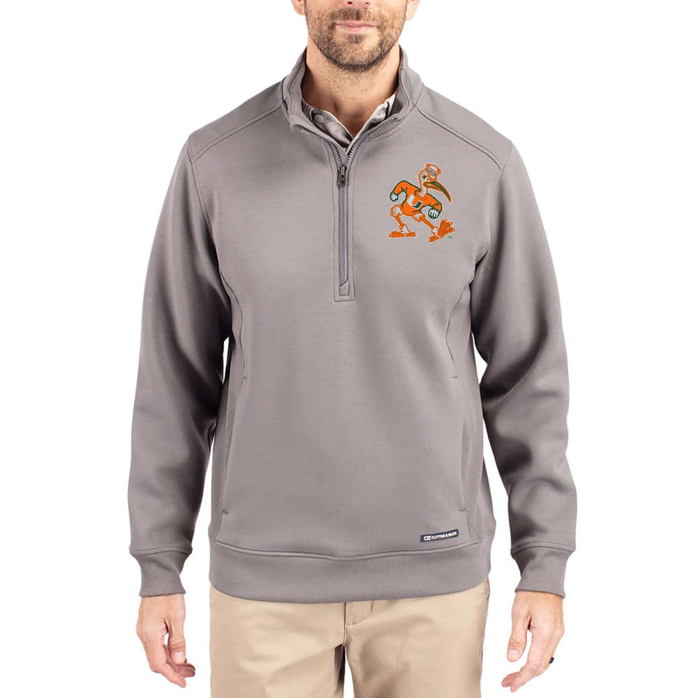 Men's Cutter & Buck Gray Miami Hurricanes Roam Eco Recycled Quarter-Zip Pullover