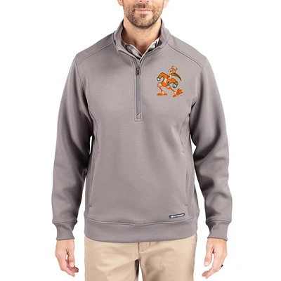 Men's Cutter & Buck  Gray Miami Hurricanes Roam Eco Recycled Quarter-Zip Pullover