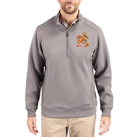 Men's Cutter & Buck  Gray Miami Hurricanes Roam Eco Recycled Quarter-Zip Pullover