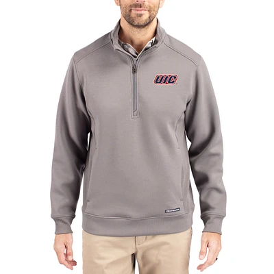 Men's Cutter & Buck  Gray UIC Flames Roam Eco Recycled Quarter-Zip Pullover