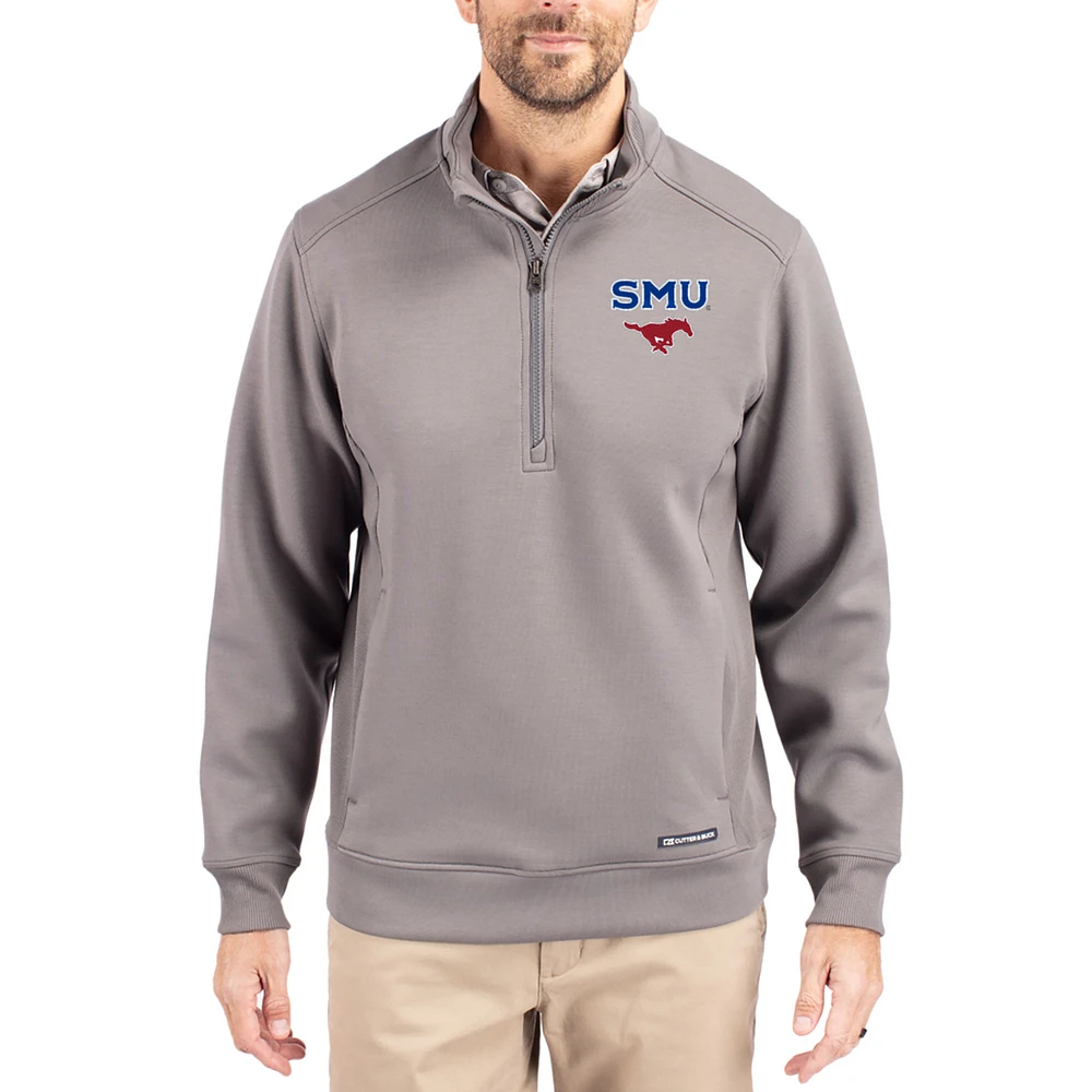 Men's Cutter & Buck Gray SMU Mustangs Roam Eco Recycled Quarter-Zip Pullover