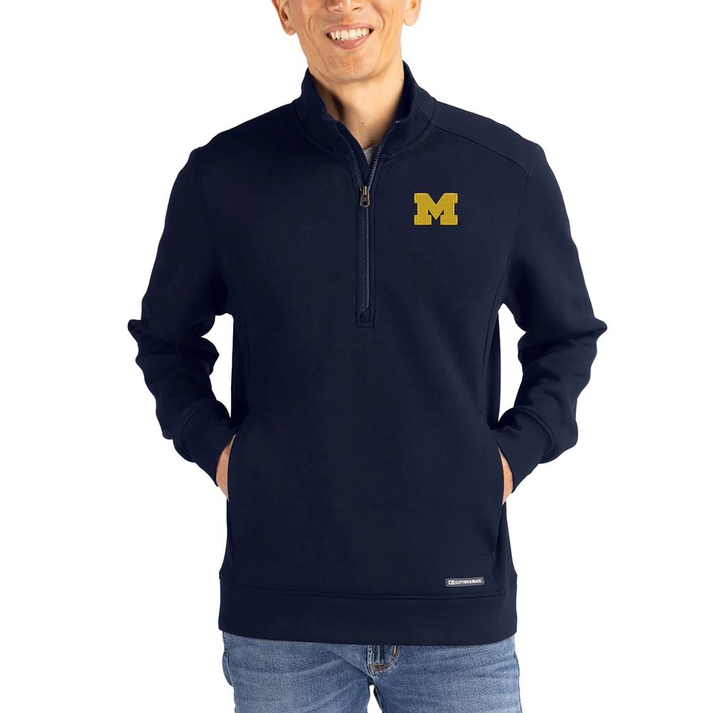 Men's Cutter & Buck Navy Michigan Wolverines Roam Eco Recycled Quarter-Zip Pullover