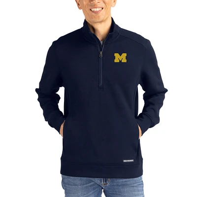 Men's Cutter & Buck Navy Michigan Wolverines Roam Eco Recycled Quarter-Zip Pullover