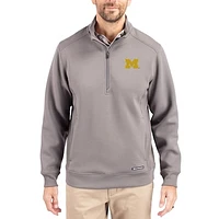 Men's Cutter & Buck Gray Michigan Wolverines Roam Eco Recycled Quarter-Zip Pullover