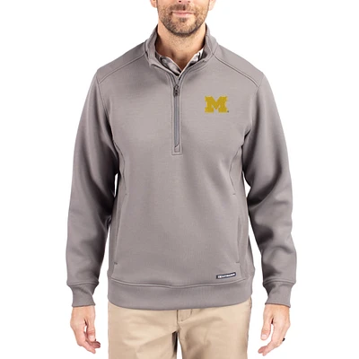 Men's Cutter & Buck Gray Michigan Wolverines Roam Eco Recycled Quarter-Zip Pullover
