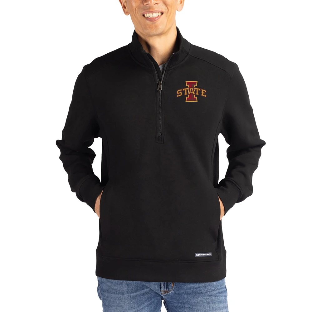 Men's Cutter & Buck Black Iowa State Cyclones Roam Eco Recycled Quarter-Zip Pullover