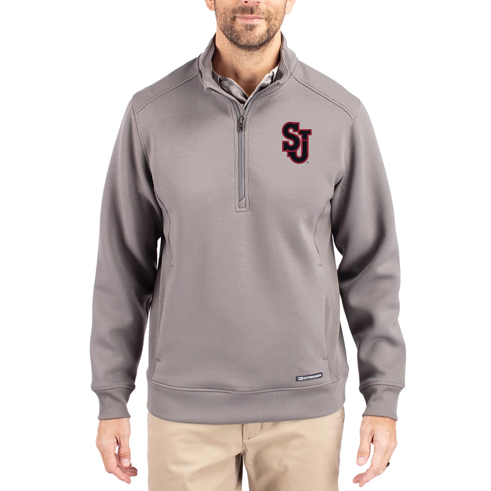 Men's Cutter & Buck Gray St. John's Red Storm Roam Eco Recycled Quarter-Zip Pullover