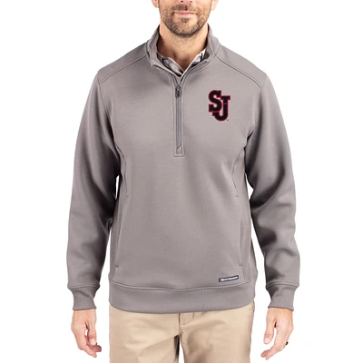 Men's Cutter & Buck  Gray St. John's Red Storm Roam Eco Recycled Quarter-Zip Pullover