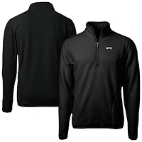 Men's Cutter & Buck Black NYU Violets Cascade Eco Sherpa Fleece Quarter-Zip Pullover Jacket
